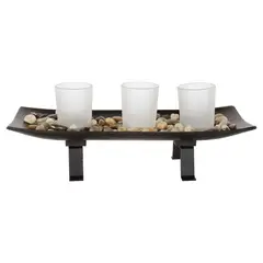 JUST HOME COLLECTION - Portavela Rectangular Con Piedra 3 Vasos
