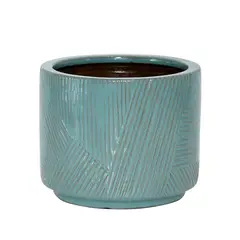 JUST HOME COLLECTION - Matera Cerámica Cilíndrico Milos 19x18cm Celeste Y Gris