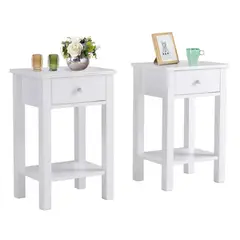 JUST HOME COLLECTION - Set de 2 Mesas de Noche 40x60x30 cm Blancas 1 Cajón MDF