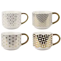 JUST HOME COLLECTION - Set de 4 Mugs 250ml en Rack Metal