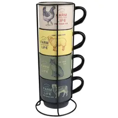 JUST HOME COLLECTION - Set de 4 Mug 300ml en Rack Metal