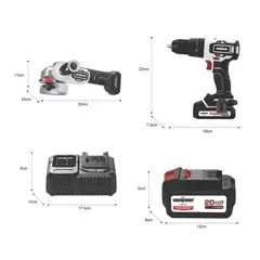 UBERMANN - Taladro ½ Pulgada Percutor Brushless + Pulidora 4-1/2 Pulgada Brushless + 2 Baterías + Cargador