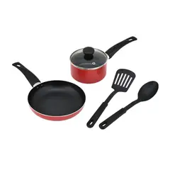 CASA BONITA - Batería de Cocina Antiadherente 5 Piezas Aluminio con Utensilios