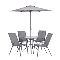 undefined - Juego Comedor Exterior 4 Puestos Metal / Textil Con Parasol Gris Nairobi