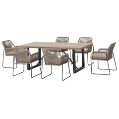 JUST HOME COLLECTION - Juego Comedor Exterior 6 Puestos Metal / Madera Mocca Helsinki