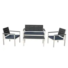 JUST HOME COLLECTION - Juego De Terraza Sala Exterior Metal/Textil 4 Piezas Franckfurt Slats Negro