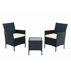 JUST HOME COLLECTION - Juego De Balcón / Bistro / Patio Exterior 3 Piezas Ratán Sintético Arles Negro; Beige