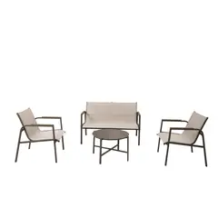 JUST HOME COLLECTION - Juego De Terraza Sala Exterior Metal/Textil 4 Piezas Dubo Beige