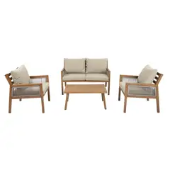 undefined - Juego De Terraza Sala Exterior Metal/Textil 4 Piezas Tavira Beige