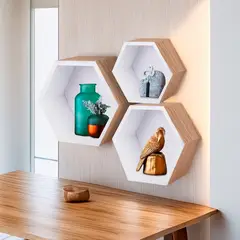 JUST HOME COLLECTION - Set X3 Repisas Hexagono 36x30x24cm Blanco