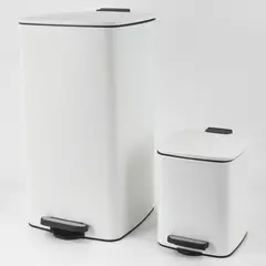 undefined - Set X 2 Canecas Metálicas Blancas Pedal 30 Litros + 5 Litros