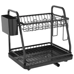 JUST HOME COLLECTION - Escurridor de Platos Acero Inoxidable 2 Niveles Negro 38x37x29 cm
