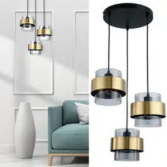 JUST HOME COLLECTION - Lámpara Colgante Luigi 3 Luces E27 Negro/Dorado