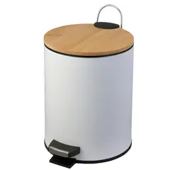 JUST HOME COLLECTION - Papelera Redonda 5 Litros Tapa Bambú Blanco