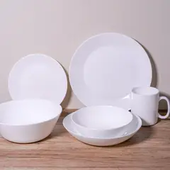 CASA BONITA - Juego de Vajilla Opal Redonda en Vidrio 16 Piezas 4 Puestos Blanco