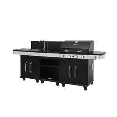 undefined - Asador a gas 4 Quemadores + Cocina Lateral 248x115x55 cm Black Mr. Beef