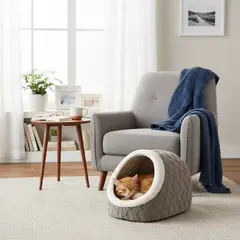 PETIZOOS - Cama Gato 48x37x36 Cm Gris/Beige