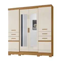 undefined - Armario Florida 6 Puertas 4 Cajones con Espejo 195x47x212 cm Roble