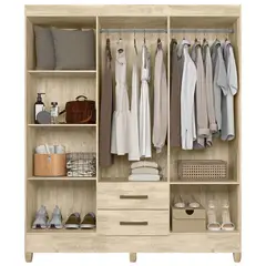 CASA BONITA - Armario Lima 6 puertas 2 cajones 153x47x182 cm Avellana