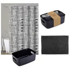 undefined - Set De 2 Baño Cortina +Tapete +Cesta Negro