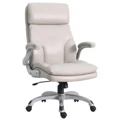 JUST HOME COLLECTION - Silla de Escritorio Ergonómica Ejecutiva Giratoria Marfil Reposa Brazos Ajustable 69,5x114,5x73 cm