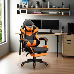 undefined - Silla de Escritorio Trinity Gamer Giratoria Reposapiés Naranja Just Home Collection