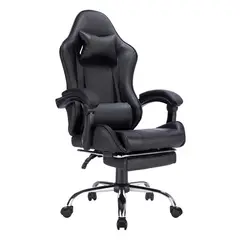 undefined - Silla de Escritorio Matrix Gamer Ergonómica Giratoria con Reposapiés Negro Just Home Collection