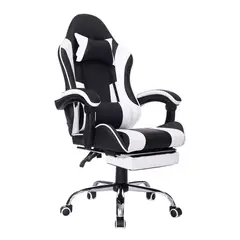 undefined - Silla de Escritorio Matrix Gamer Ergonómica Giratoria con Reposapiés Blanco/Negro Just Home Collection