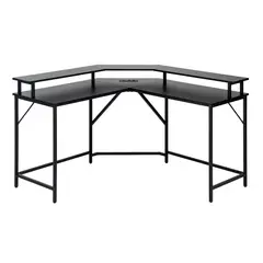 JUST HOME COLLECTION - Escritorio Doble Gamer Luz L + USB 128x86,5x48 cm Negro