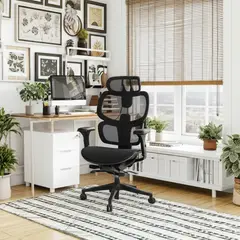 JUST HOME COLLECTION - Silla de Escritorio Belisa Ergonómica Ejecutiva Giratoria con Apoya pies 69x127x66 cm Negra con Base Cromada