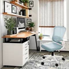 JUST HOME COLLECTION - Silla de Escritorio Atheed Space Saver Ergonómica Ejecutiva Giratoria Azul