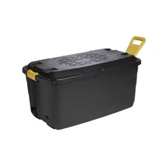 STRATA - Caja Organizadora Plástica Alta Resistencia con Ruedas y Manija 110 litros 77x50.5x42 cm Negro