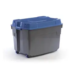 JUST HOME COLLECTION - Megacaja Plastica Organizadora Plastica con Ruedas 112 litros 76x53.5x51.5 cm Gris/Azul
