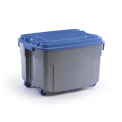 JUST HOME COLLECTION - Mega caja Plástica Organizadora con Ruedas y Tapa 56 litros 42.5x44.5x56.6 cm Gris/Azul