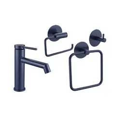 SENSI DACQUA - Set Grifería Lavamanos + Accesorios de Baño X3 Macarrón Azul