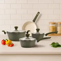 JUST HOME COLLECTION - Juego de Ollas Batería de Cocina Antiadherente en Cerámica y Aluminio 7 Piezas Verde