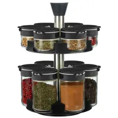 JUST HOME COLLECTION - Rack de 12 Especieros en Vidrio Tapa Doble 80/200ml Negro