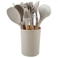 JUST HOME COLLECTION - Juego Utensilios 12 Piezas Taupe Silicona