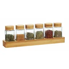 JUST HOME COLLECTION - Set de 6 Especieros en Vidrio Tapa Bambú 100ml