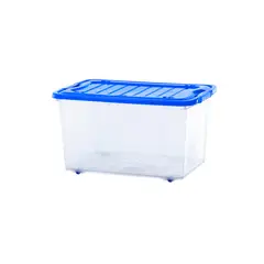 JUST HOME COLLECTION - Caja Plástica Móvil Suprema con Tapa 38 litros 39.6x30x53 cm Transparente