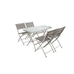 JUST HOME COLLECTION - Juego De Comedor Exterior 4 Puestos Metal Taupe