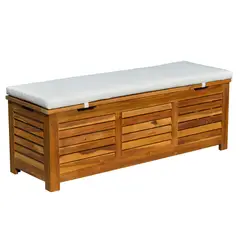 JUST HOME COLLECTION - Banco Sofa Exterior con Baúl Para Jardin en Madera Acacia con Cojin 128X42Cm
