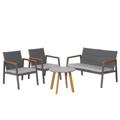 JUST HOME COLLECTION - Juego De Terraza Sala Exterior Metal/Textil 4 Piezas Recife Gris