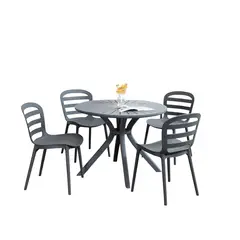 JUST HOME COLLECTION - Juego Comedor Exterior 4 Puestos Plástico Negro Le Mans