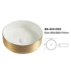 SENSI DACQUA - Lavamanos de Sobreponer Cerámico Circular Dorado Cepillado