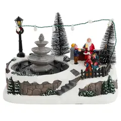 DEAR SANTA - Villa Navideña Fuente de Agua Led 15cm A Batería 4.5 V