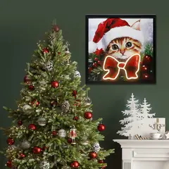 undefined - Cuadro de Navidad Gato Mono Led 40x40cm