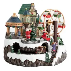 DEAR SANTA - Villa Navideña Animada Ruleta Tren Led Integrado 28cm 4.5 V Eléctrica