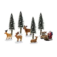 undefined - Set de 9 Figuras Navideñas Papá Noel Árbol Reno 39cm