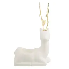 DEAR SANTA - Portavela de Navidad Reno Porcelana 17.8cm Blanco/Dorado